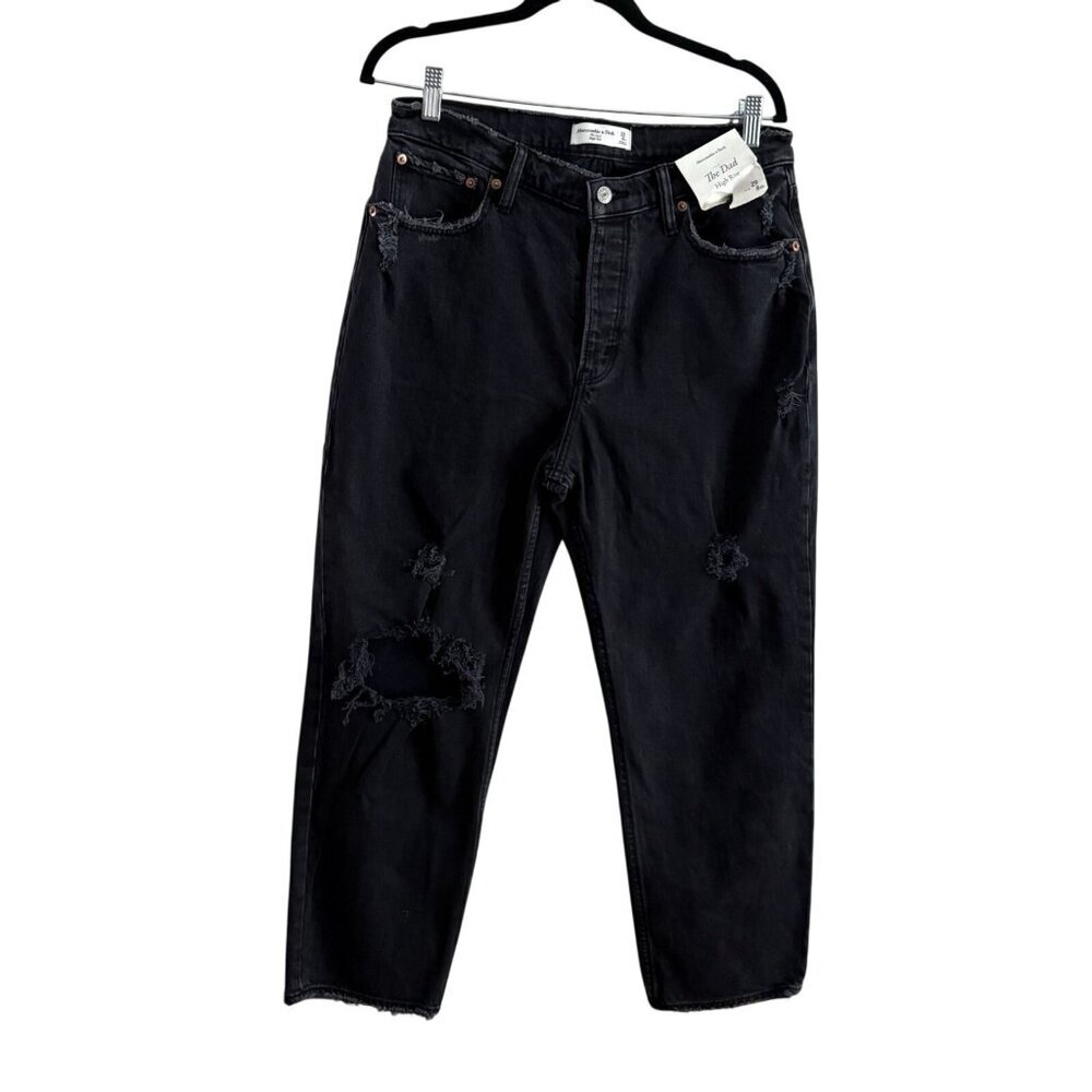 Abercrombie & Fitch Women 29/8XS Black Distressed The Dad High Rise Jeans NWT - Picture 2 of 16